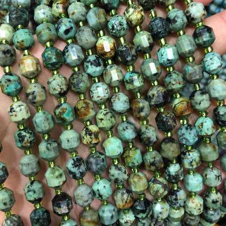 African Turquoise Tube Faceted Beads 8mm 15''