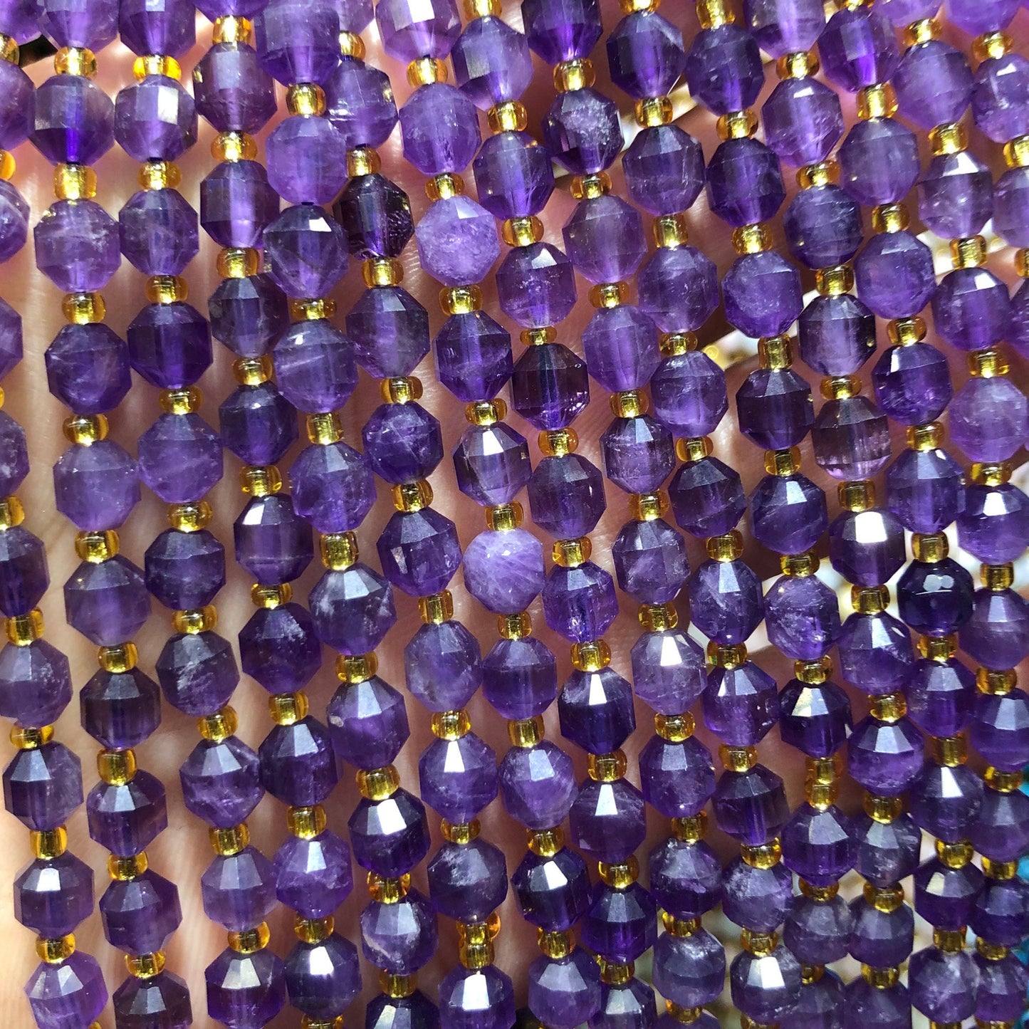 Ametystrør facetterede perler Naturlige ædelstensperler 6 mm 15''