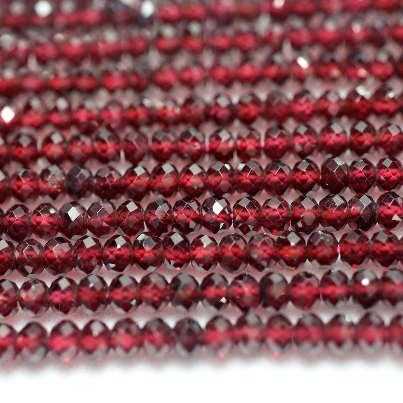 Perles à facettes en véritable grenat rondelles 2x3mm 3x4mm 15''