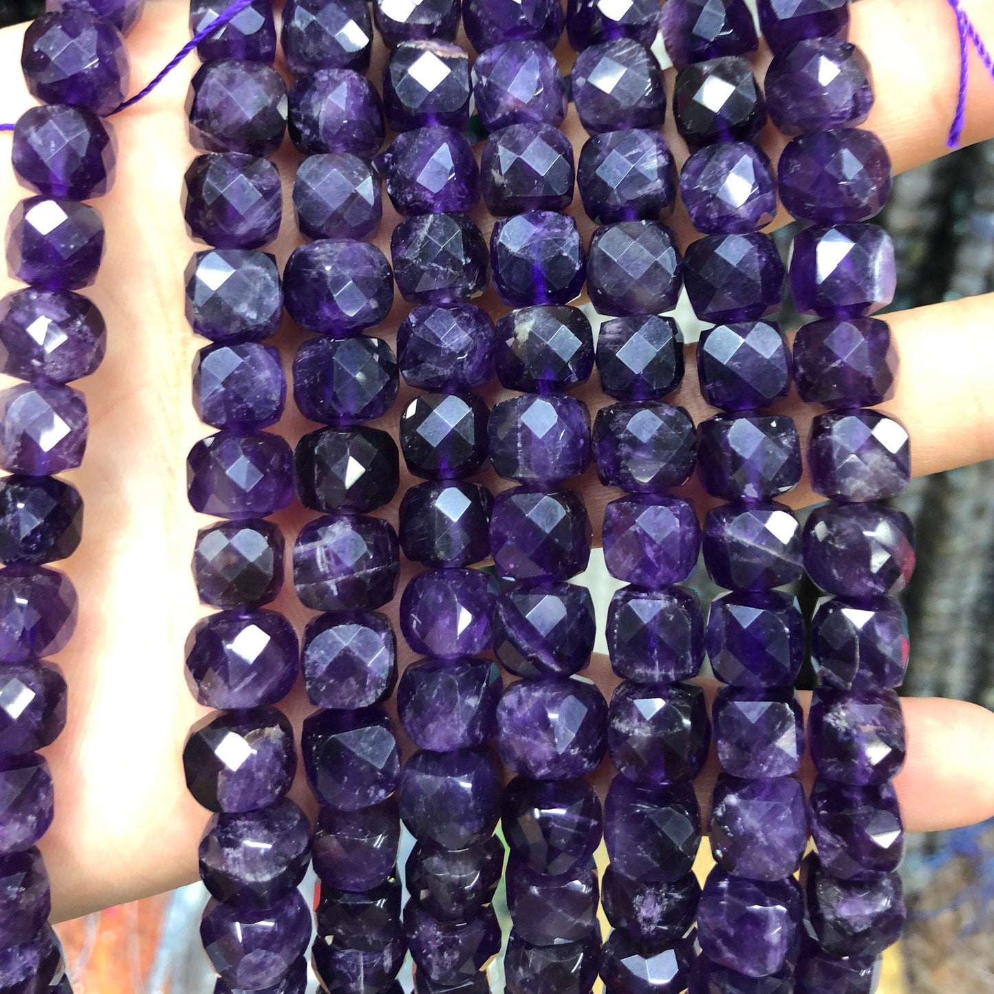 Amethyst Cube Faceted Beads Natural Gemstone Beads 8mm 15''