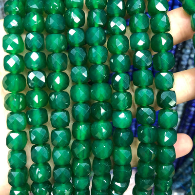 Green Agate Cube Faceted Beads 8mm 15''