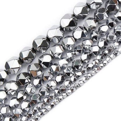 Silver Hematite Nugget Faceted Beads 3mm 4mm 6mm 8mm 10mm 15''
