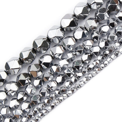 Silver Hematite Nugget Faceted Beads 3mm 4mm 6mm 8mm 10mm 15''