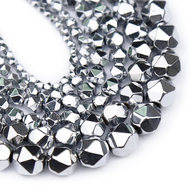 Silver Hematite Nugget Faceted Beads 3mm 4mm 6mm 8mm 10mm 15''