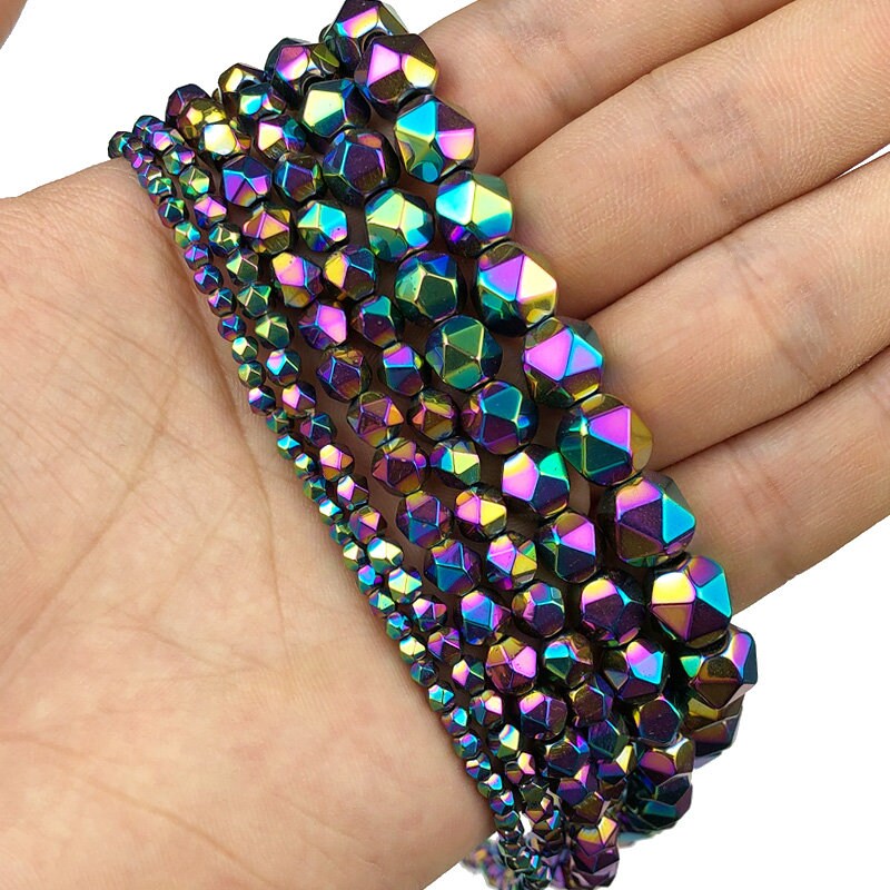 Rainbow Hematite Nugget Faceted Beads 3mm 4mm 6mm 8mm 10mm 15''