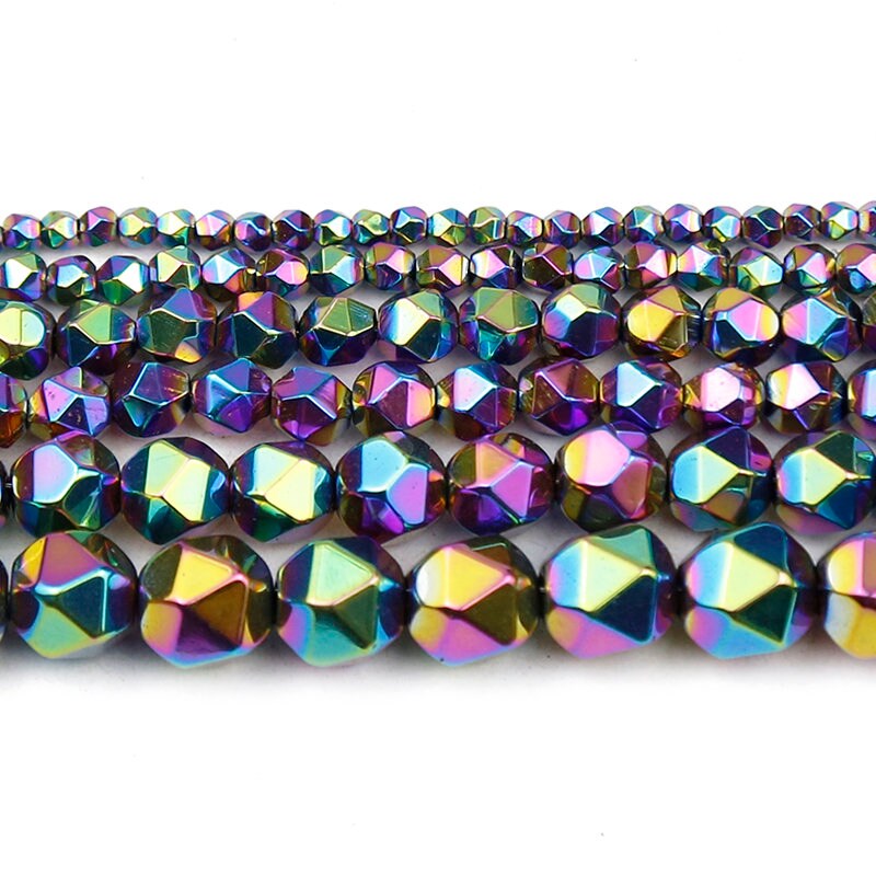 Rainbow Hematite Nugget Faceted Beads 3mm 4mm 6mm 8mm 10mm 15''
