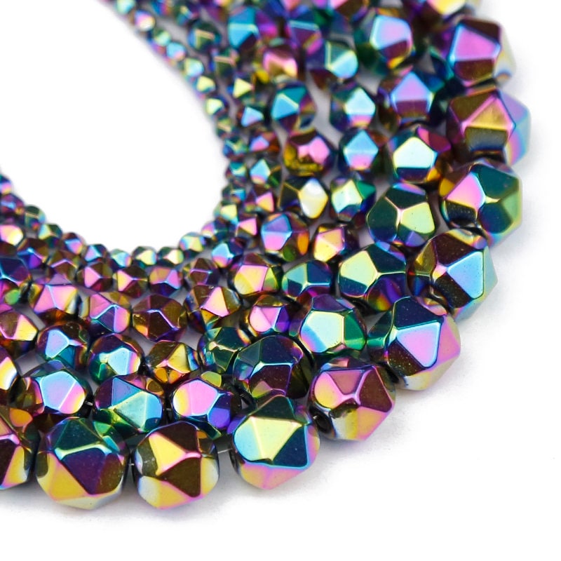 Rainbow Hematite Nugget Faceted Beads 3mm 4mm 6mm 8mm 10mm 15''