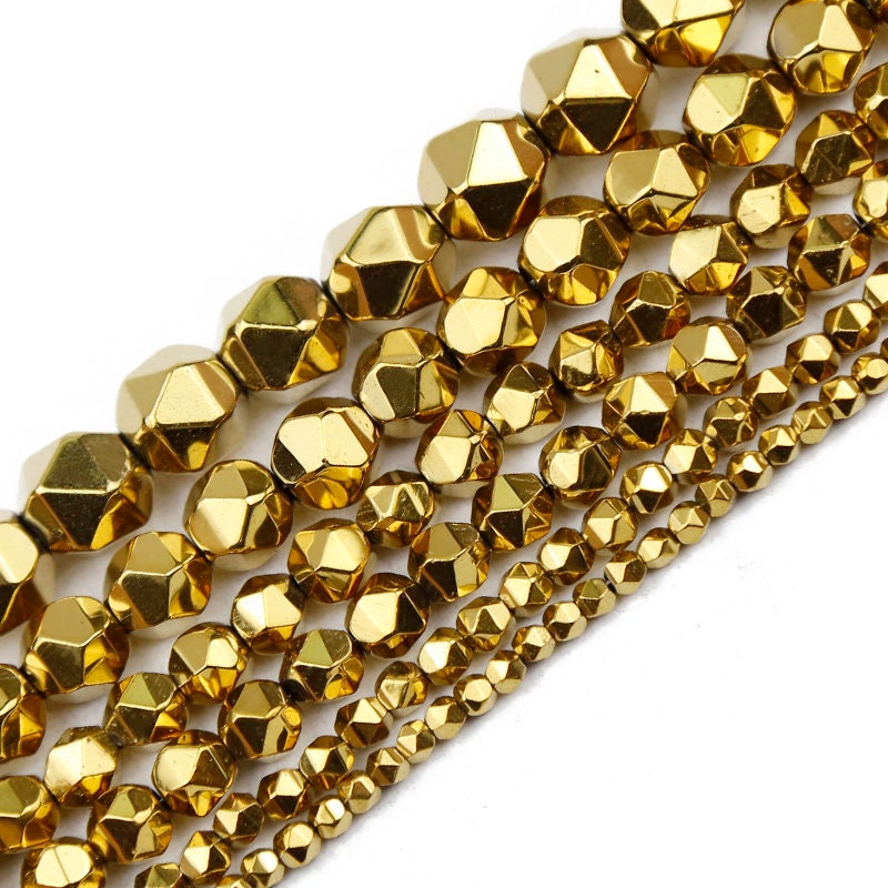 Guld hæmatit facetteret, naturlig ædelsten, nugget sten 3mm 4mm 6mm 8mm 10mm 15''