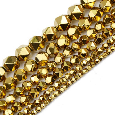 Gold Hematite Nugget Faceted Beads  3mm 4mm 6mm 8mm 10mm 15''