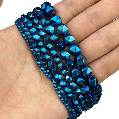 Blue Hematite Nugget Faceted Beads 3mm 4mm 6mm 8mm 10mm 15''