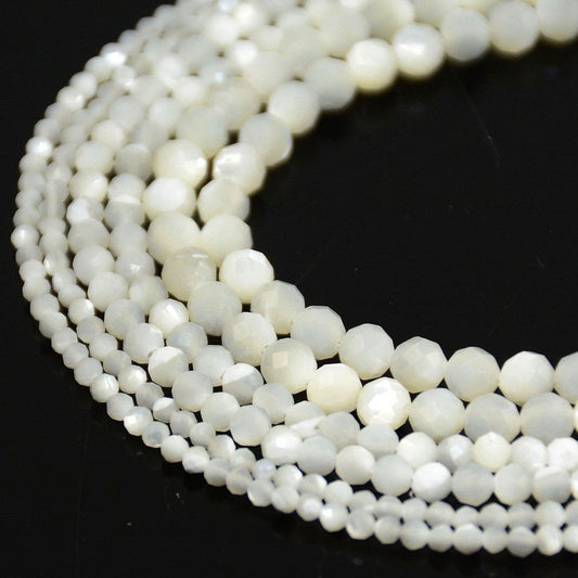 White Shell Faceted Bead 2mm 3mm 4mm 15''