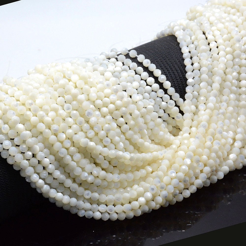 White Shell Faceted Bead 2mm 3mm 4mm 15''