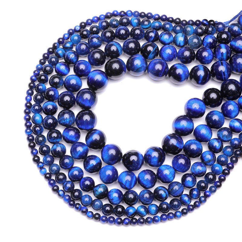 Blue Yellow Tiger Eye Beads Natural Gemstone Beads 4mm 6mm 8mm 10mm 12mm 14mm 15''