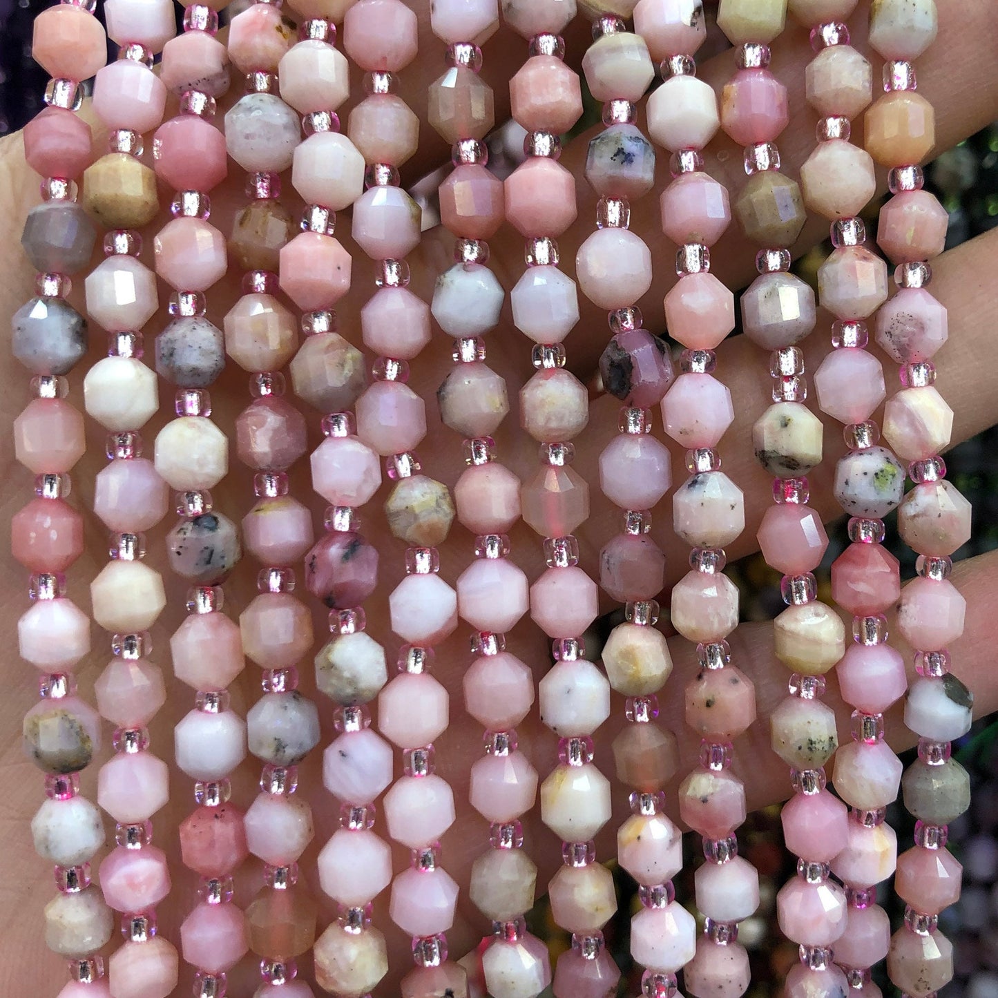 Pink Opal Tube Faceted Beads Natural Gemstone Beads 6mm 8mm 10mm 15''