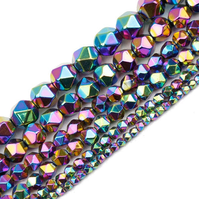 Rainbow Hematite Nugget Faceted Beads 3mm 4mm 6mm 8mm 10mm 15''