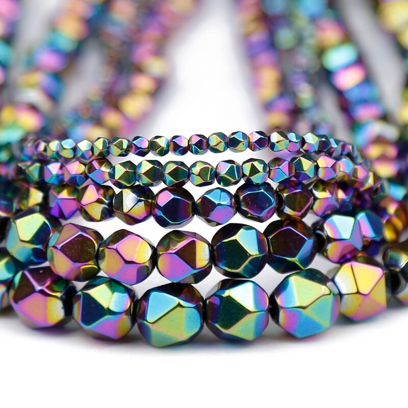 Rainbow Hematite Nugget Faceted Beads 3mm 4mm 6mm 8mm 10mm 15''