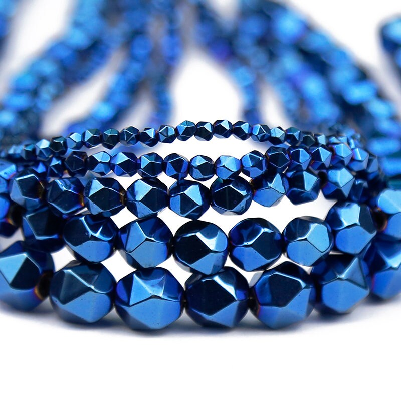 Blue Hematite Nugget Faceted Beads 3mm 4mm 6mm 8mm 10mm 15''