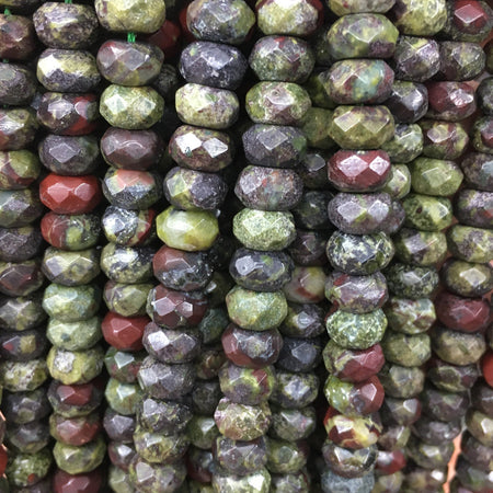 Dragon Bloodstone Faceted Rondelle Beads 4x6mm 5x8mm 15''