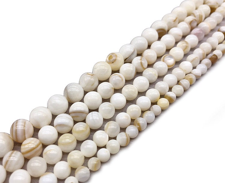 White Yellow Shell Beads  4mm 6mm 8mm 15''