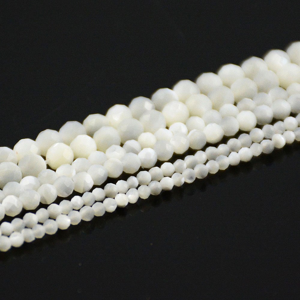 Perle à facettes en coquillage blanc 2 mm 3 mm 4 mm 15''