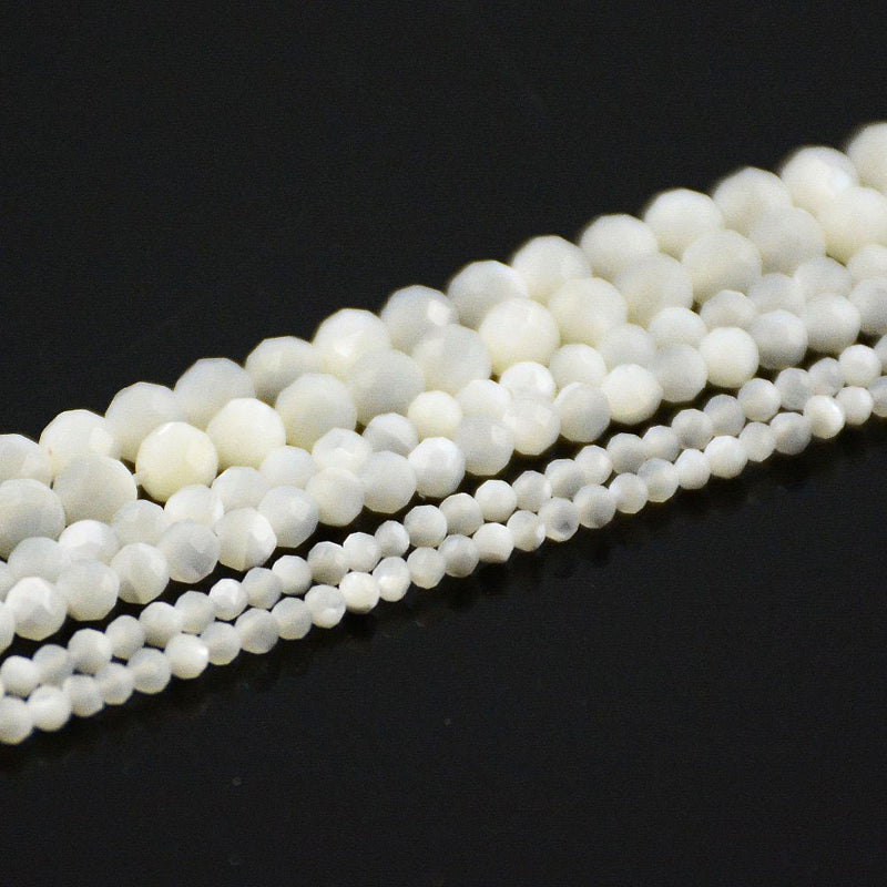 Perle à facettes en coquillage blanc 2 mm 3 mm 4 mm 15''