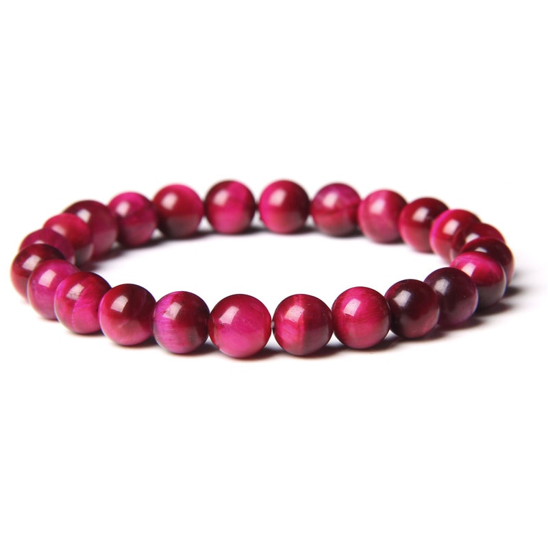 Pink Tiger Eye Stone Beads Bracelet 8''