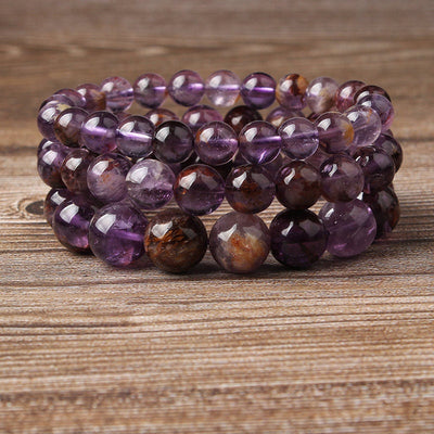 Purple Lodolite Quartz Bracelet Auralite Bracelet Crystal Stone Bracelet 6mm 8mm 10mm 8''
