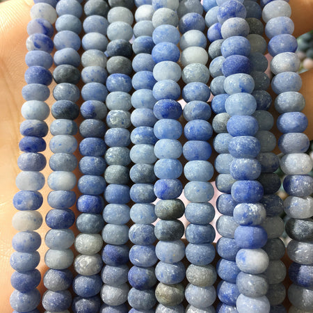 Perles rondelles en aventurine bleue mate 4 x 6 mm, 5 x 8 mm, 15 pouces