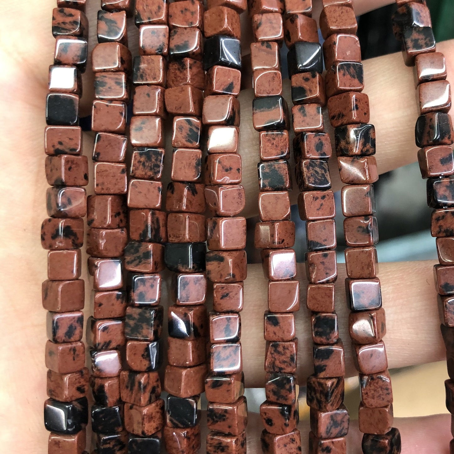 Brown Mahogany Obsidian Cube Beads 4mm 15''