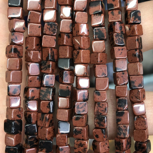 Brown Mahogany Obsidian Cube Beads 4mm 15''