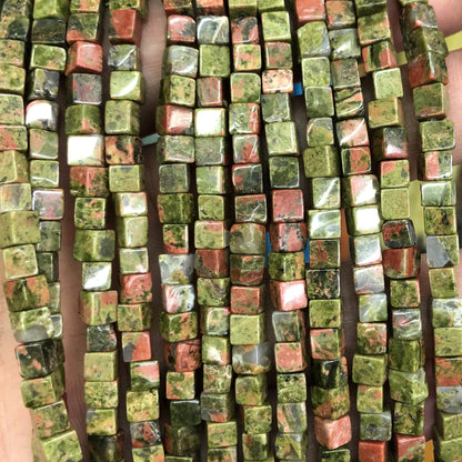 Unakite terning, naturlig ædelsten, løs sten 4mm 15''