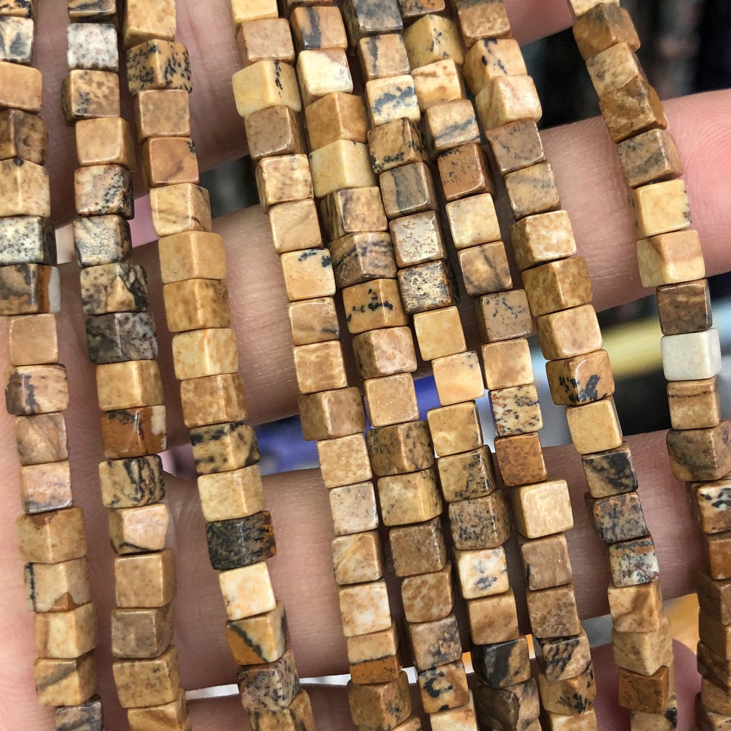 Picture Jasper Cube Beads 4mm 15''
