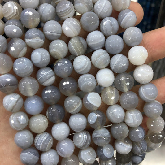 Gray Striped Agate Faceted Beads 6mm 8mm 10mm 12mm