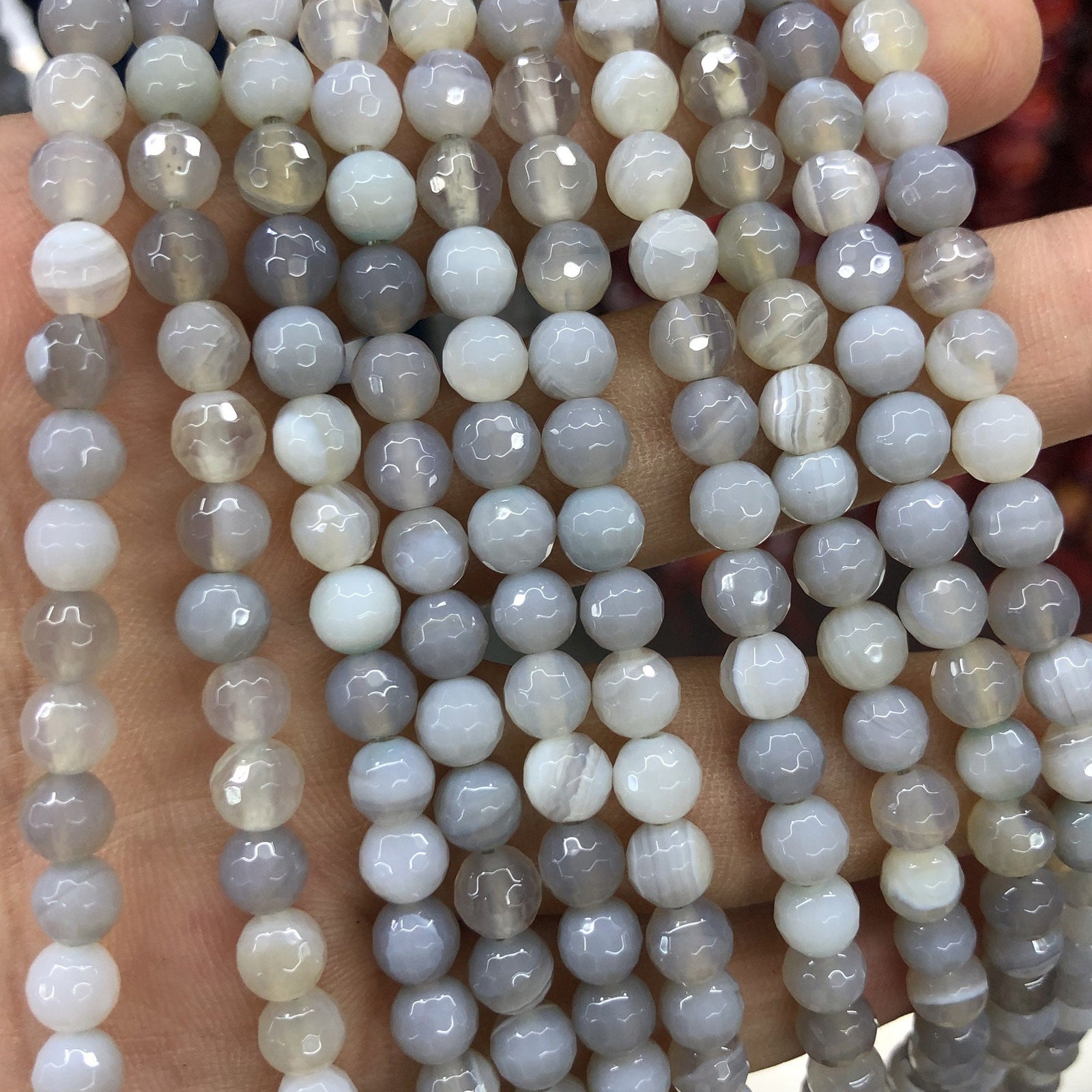Gray Striped Agate Faceted Beads 6mm 8mm 10mm 12mm
