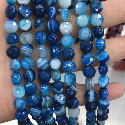 Blue Striped Agate Coin Faceted Beads 8mm 15