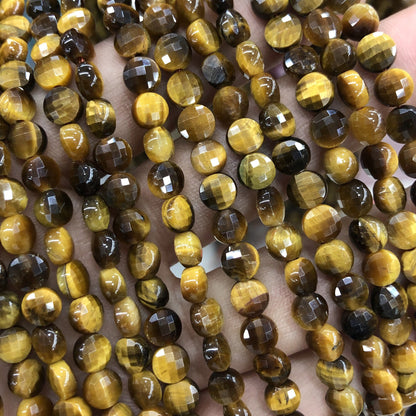 Yellow Tiger Eye Coin Faceted Beads Natural Gemstone Beads 6mm 8mm