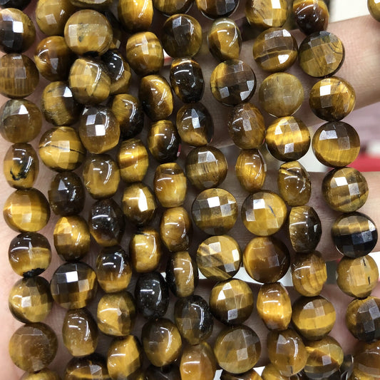 Yellow Tiger Eye Coin Faceted Beads Natural Gemstone Beads 6mm 8mm