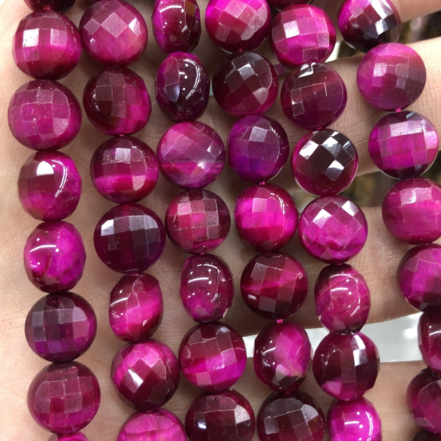 Pink Tiger Eye Coin Faceted Beads Natural Gemstone Beads 8mm 10mm