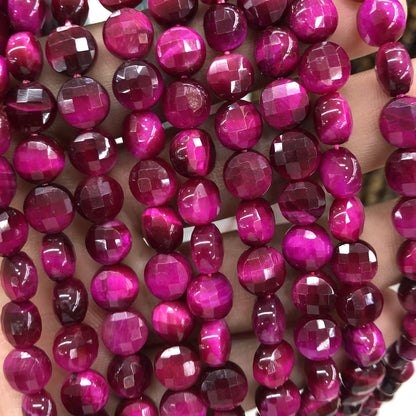 Pink Tiger Eye Coin Faceted Beads Natural Gemstone Beads 8mm 10mm