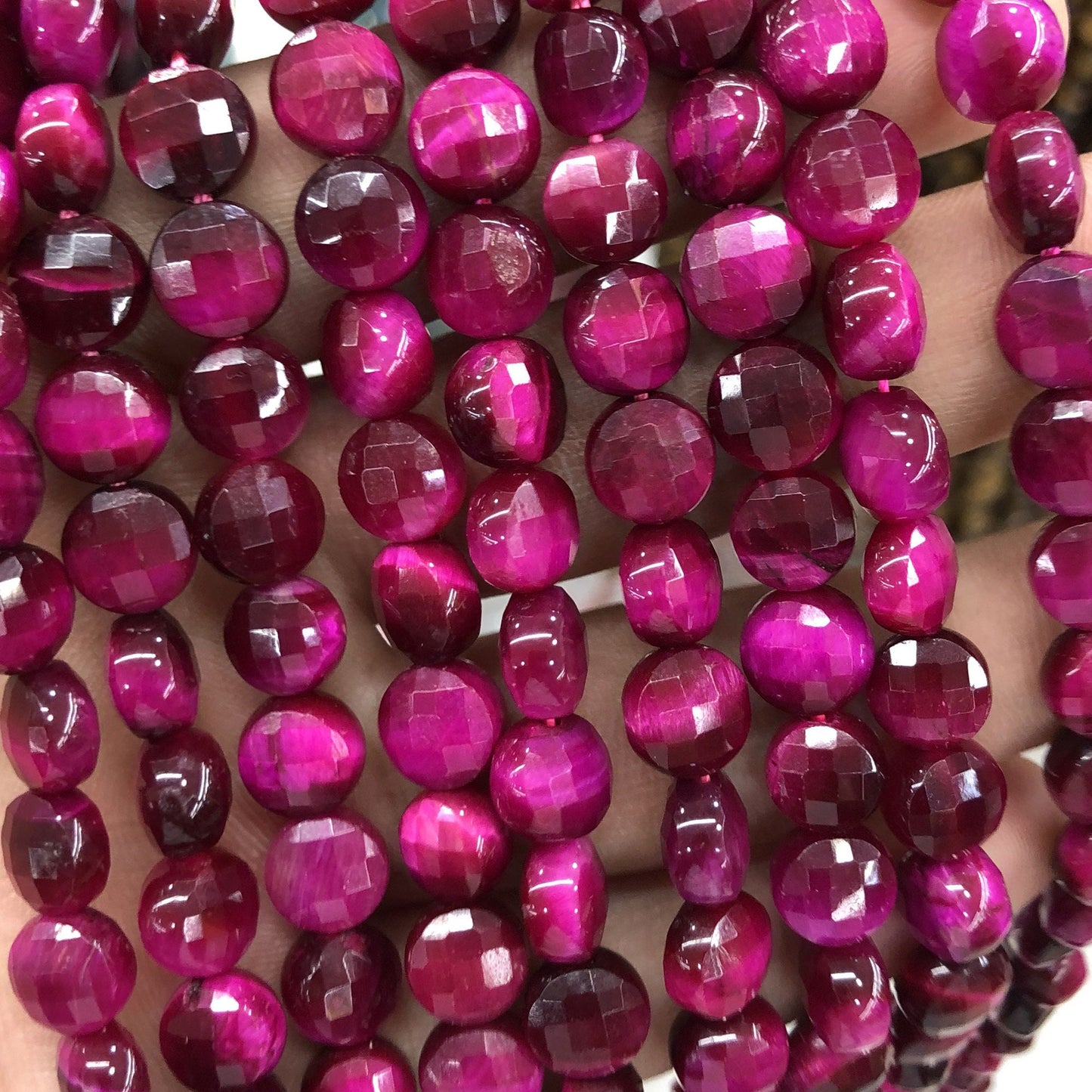 Pink Tiger Eye Coin Faceted Beads Natural Gemstone Beads 8mm 10mm