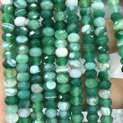 Green Striped Agate Rondelle Faceted Beads 4x6mm 15''