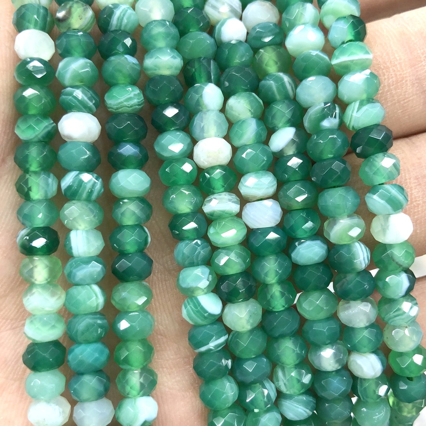 Green Striped Agate Rondelle Faceted Beads 4x6mm 15''