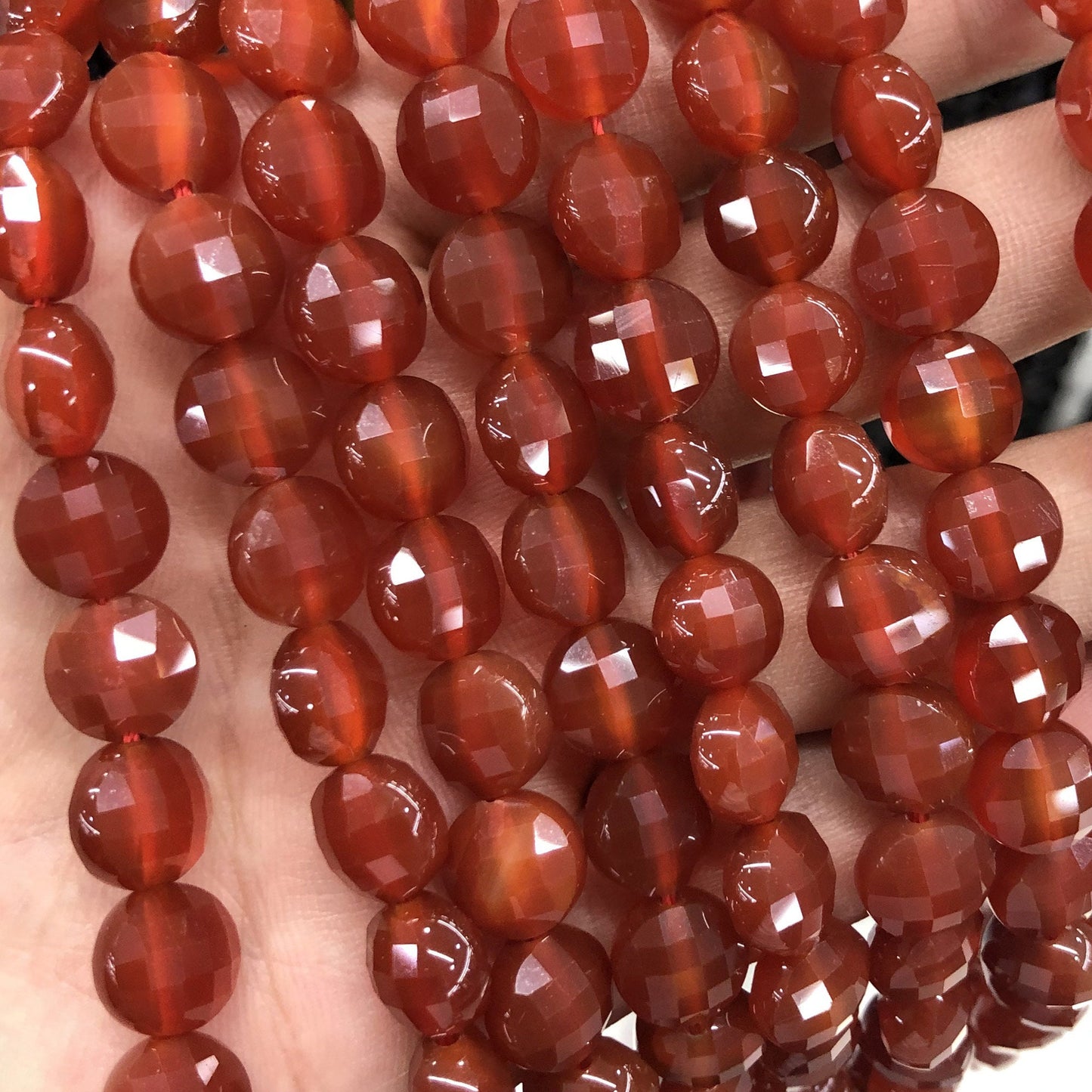 Carnelian Faceted , Natural Gemstone , Coin Round Stone  6mm 8mm 10mm