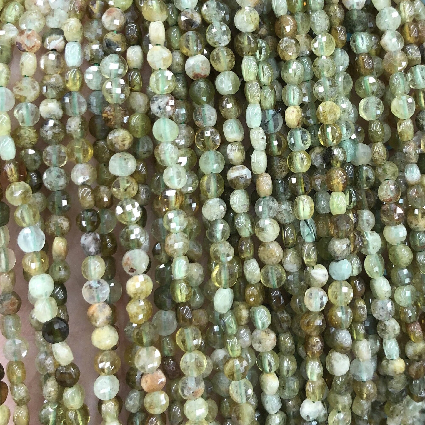 Green Garnet Coin Faceted Beads 4mm 15''