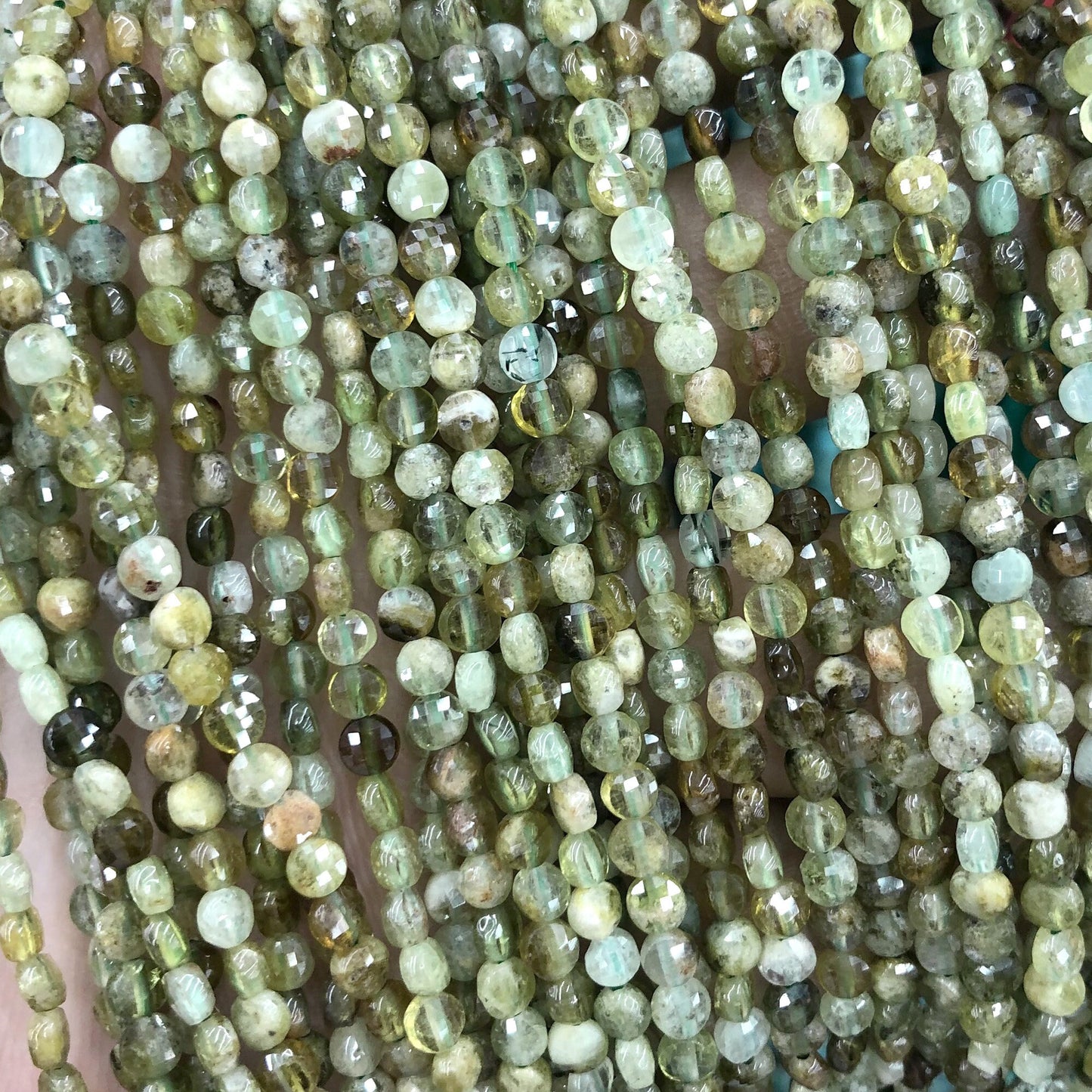 Green Garnet Coin Faceted Beads 4mm 15''