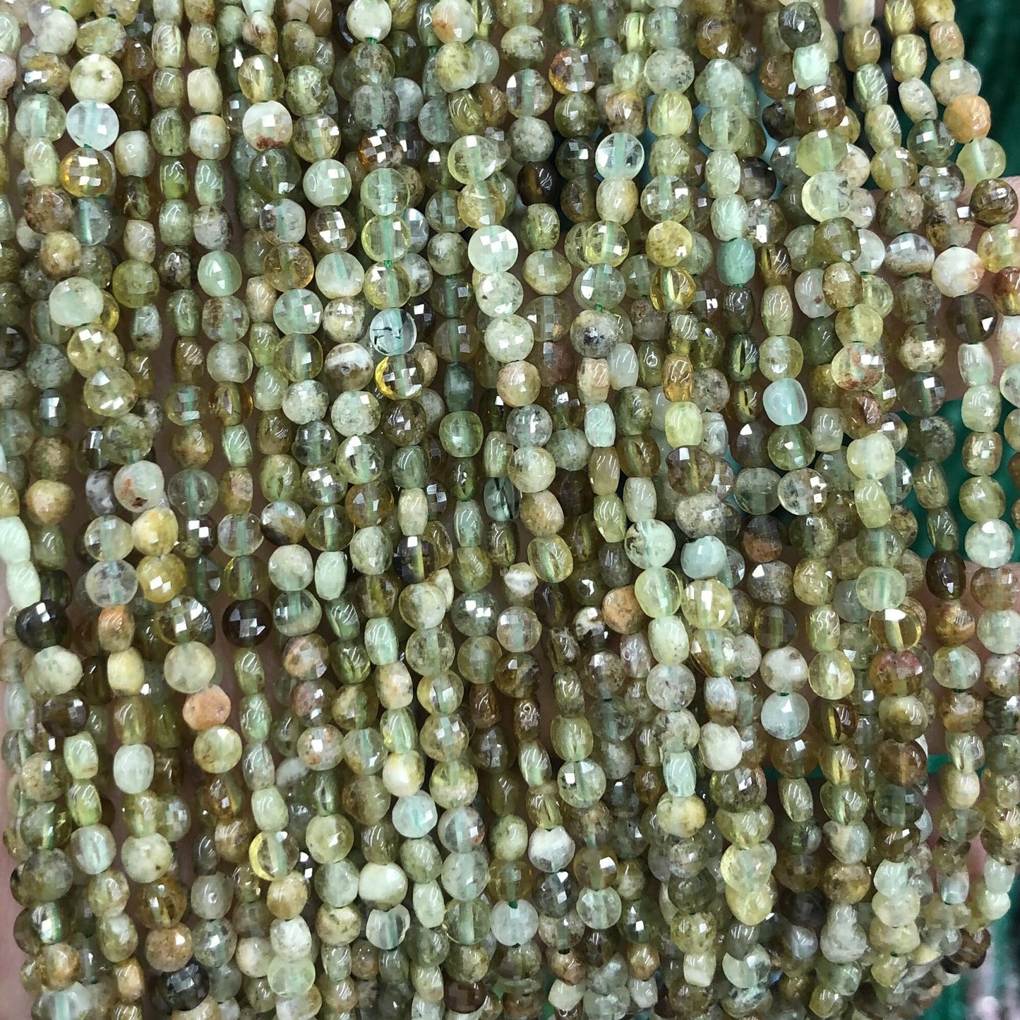 Green Garnet Coin Faceted Beads 4mm 15''