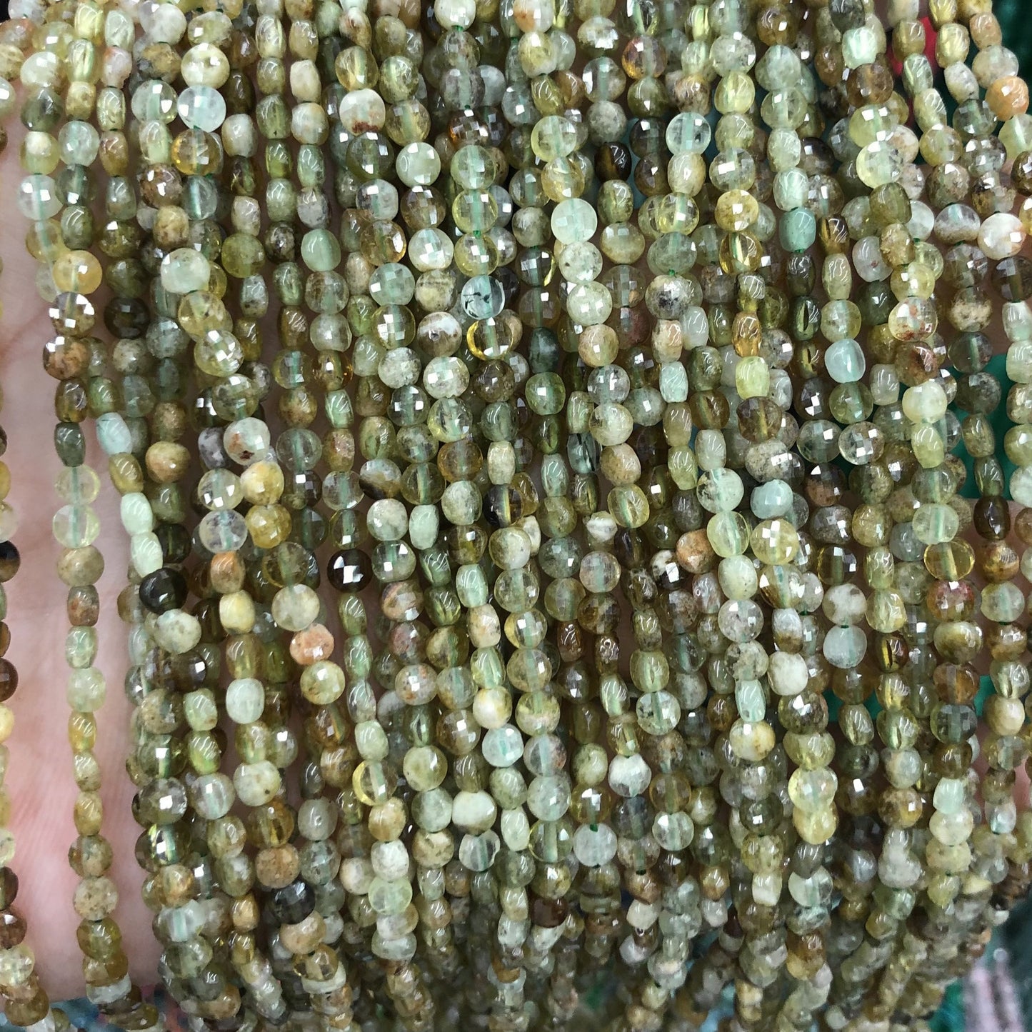 Green Garnet Coin Faceted Beads 4mm 15''