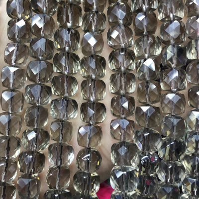 Smoky Quartz Cube Faceted Beads 8mm 15''
