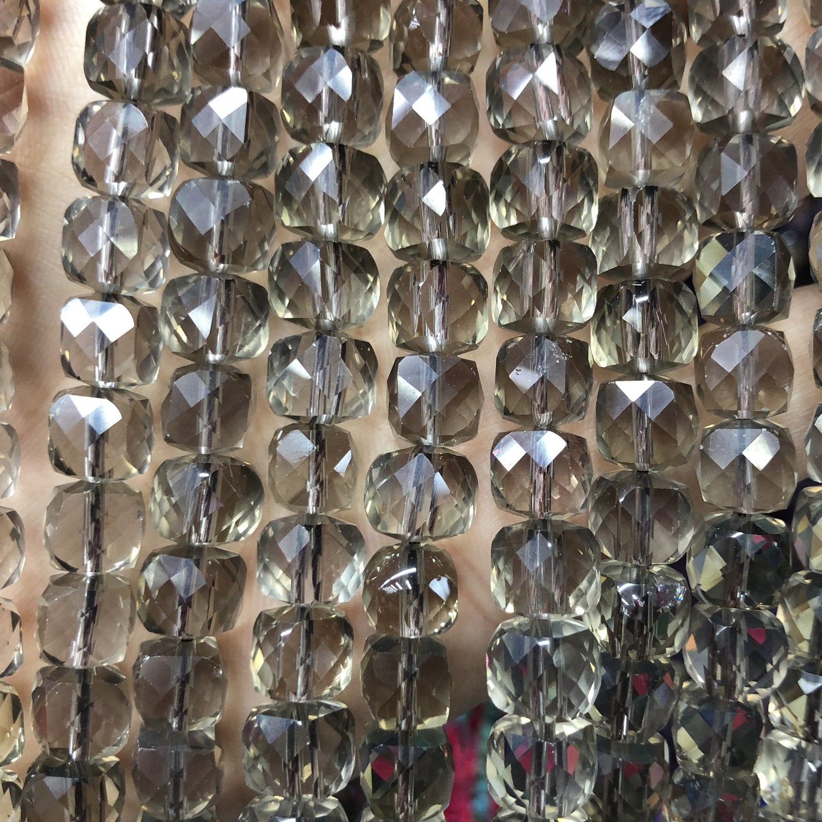 Smoky Quartz Cube Faceted Beads 8mm 15''