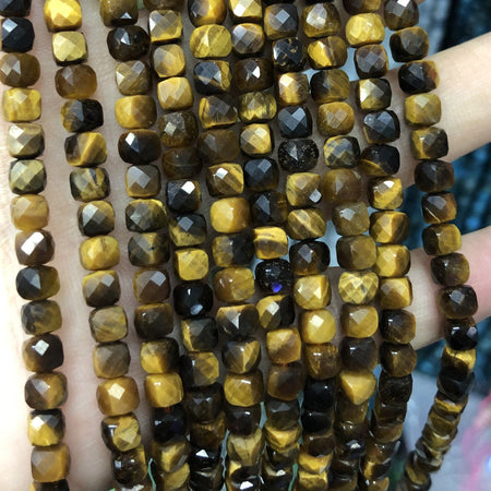 Yellow Tiger Eye Cube Faceted Beads 4-5mm 15''